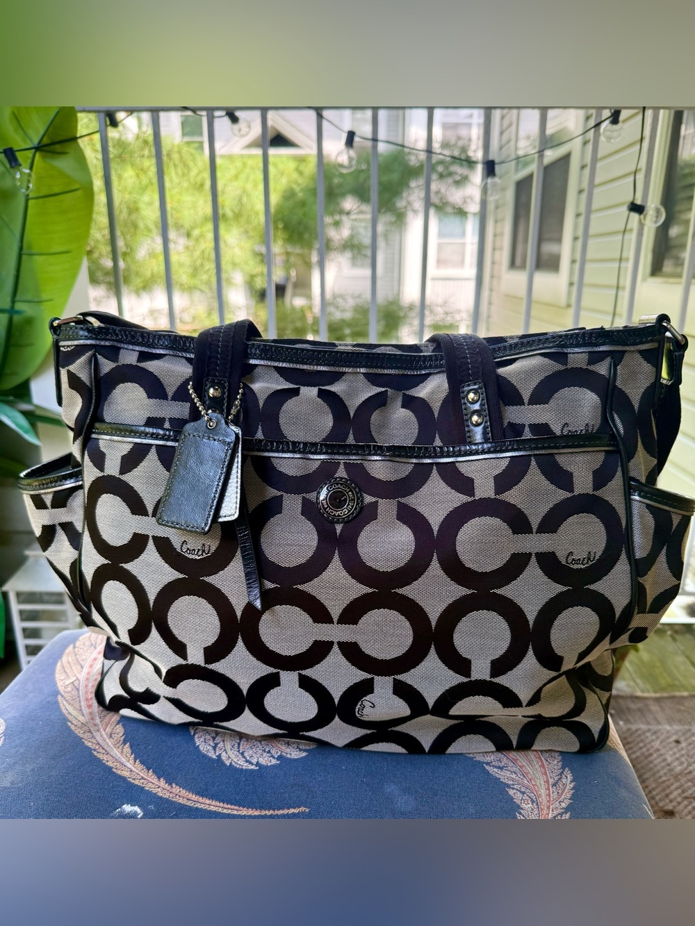 Coach Signature C Baby Bag Tote • Black & Gray • vintage Designer Diaper Bag